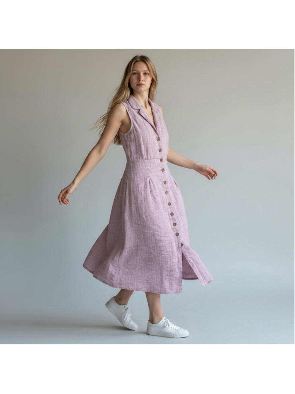 Le Lis Cotton Button Front Shirt Dress Lavender Small